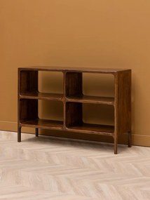 Consolă din lemn de mango, cu 4 rafturi, maro antichizat, finisaj satinat, 111.5×35.5×76.5 cm, „Kwarto"