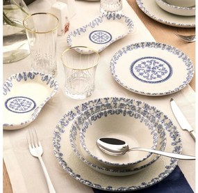 Set veselă 27 piese din porțelan, alb/albastru