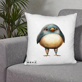 Perna Decorativa Pasare Teal-Bej cu Sosete Curcubeu, 40x40 cm, Alb Pufos, Husa Detasabila, Perna Inclusa, BEKZ®