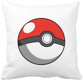 Perna Decorativa Patrata copii Pokeball, 40x40 cm, Alba, Mata, Husa Detasabila, Burduf