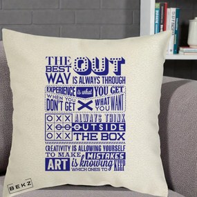 Perna Decorativa Citate Creativitate Albastru, 40x40 cm, Ecru, Husa Detasabila, Perna Inclusa, BEKZ®