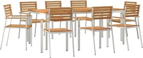 vidaXL Set de masă pentru grădină 9 pcs Maro Lemn solid de tec