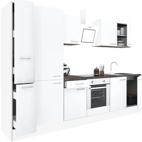 Mobilă de bucătărie Yorki 300, corp alb, față alb satinat, element inferior cuptor, dulap raft