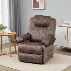 HOMCOM Fotoliu Relax Inclinabil Manual din Material textil, Fotoliu reclinabil cu Suport pentru Picioare Extensibila si Buzunar Lateral, Maro