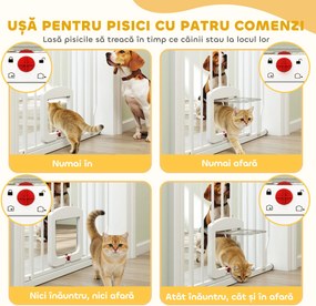 PawHut Poartă pentru Câini și Pisici Extensibilă cu Ușă Integrată, Poartă din Oțel și ABS, 75-85x2x76 cm, Alb | Aosom Romania