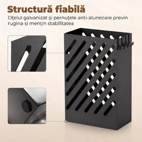 HOMCOM Suport pentru Umbrele de Design cu Tavă pentru Colectarea Picăturilor și 4 Cârlige din Metal, 28x14x41cm, Negru | Aosom Romania