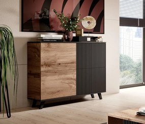 Comoda Random KM2 stejar wotan/negru - L100 x A40 x h95 cm