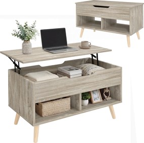 HOMCOM Masă de cafea rabatabilă, masă pentru living cu compartiment ascuns și rafturi deschise, 75 x 40 x 58 cm, lemn natural | Aosom Romania