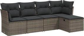 vidaXL Set canapea de grădină cu perne, 5 piese, gri, poliratan