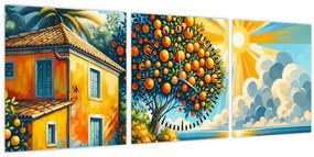 Tablou - Casă cu portocale I. (cu ceas) (90x30 cm)