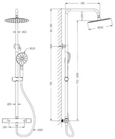 Set de duș cu baterie termostatică BATH DELUXE 31-120-07-64-00 NAESBY alamă lucioasă