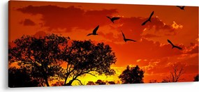 Tablou cu păsări în apus de soare (120x50 cm)