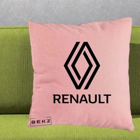 Perna Personalizata cu emblema Renault, 40x40 cm, Roz, Husa Detasabila, Perna Inclusa, BEKZ®