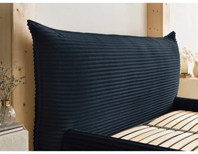 Pat matrimonial albastru închis tapițat cu spațiu de depozitare cu somieră 160x200 cm Jade – Bobochic Paris