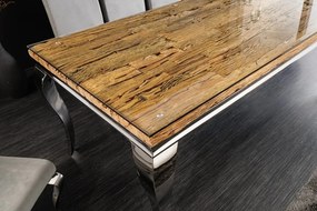 Masa dining, Lemn de Tec, Sticla, Otel Crom, MODERN BAROCK BARRACUDA 200cm