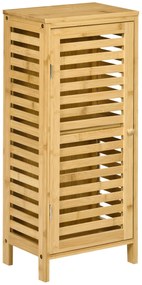 Kleankin Dulap pentru Baie din Bambus, Spațiu de Depozitare Pardoseală cu Raft Reglabil, Design Natural | Aosom Romania