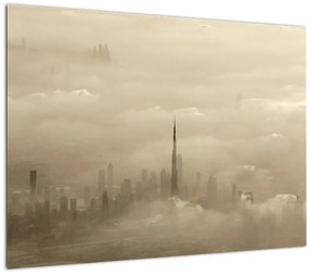Tablou pe sticlă - Oraș în nori (70x50 cm)