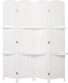 HOMCOM Paravan separator de cameră 4 panouri 160 x170 cm cu 2 rafturi, pliabil, din lemn | Aosom Romania