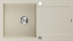 Mexen Leo chiuvetă de bucătărie din granit cu 1 compartiment cu scurgător 900 x 500 mm, bej, sifon crom - 6501901010-69