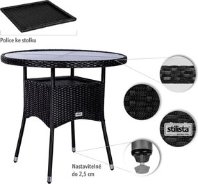 STILISTA Masă din polirattan, 80 x 80 x 75 cm, negru