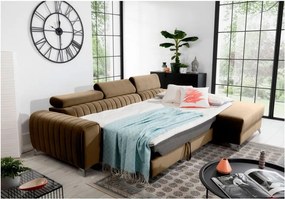 Colțar maro deschis extensibil/cu spațiu de depozitare cu tapițerie din catifea (cu colț pe partea dreaptă/cu șezlong) Grayson – ELTAP