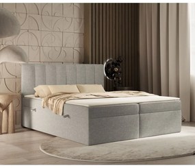 Pat boxspring gri deschis cu spațiu de depozitare 180x200 cm Novento – Maison de Rêve