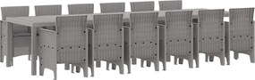 vidaXL Set de masă pentru grădină 13 pcs Gri deschis Ratan Polt