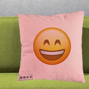 Perna Decorativa Emoji Zambet Mare, 40x40 cm, Roz, Husa Detasabila, Perna Inclusa, BEKZ®