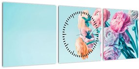 Tablou - Flori în vază (cu ceas) (90x30 cm)