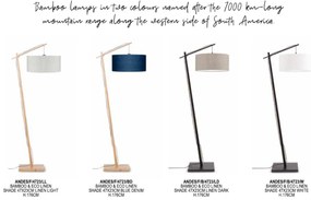 Lampadar din bambus si abajur din tesatura in, Andes negru/ gri deschis