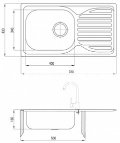 Set chiuveta bucatarie inox cu picurator si baterie crom Deante, Doppio