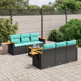 vidaXL Set canapele de grădină cu perne, 7 piese, negru, poliratan