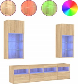 3216745 vidaXL Unități de perete TV cu LED-uri, 5 piese, stejar sonoma, lemn