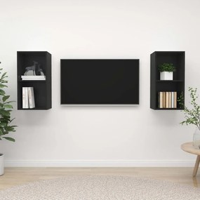 Dulapuri TV montate pe perete, 2 buc., negru, PAL 2, Negru