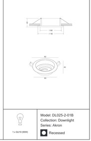 Spot incastrabil de tavan/plafon directionabil 30° Akron MYDL025-2-01B