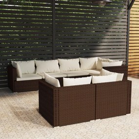 3102474 vidaXL Set mobilier de grădină cu perne, 7 piese, maro, poliratan