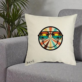 Perna Decorativa Smiley Face Retro Sunset Palmieri, 40x40 cm, Ecru, Husa Detasabila, Perna Inclusa, BEKZ®