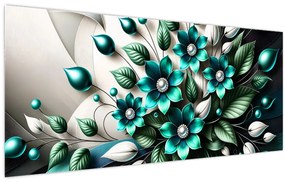 Tablou - Flori turcoaz 3D (120x50 cm)