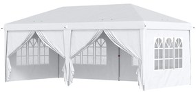 Outsunny Cort 6x3 m pliabil din otel si material Oxford, cort pentru gradina cu 6 pereti laterali, franghii si carlige, alb