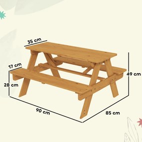 AIYAPLAY Set mobilier de exterior pentru copii, masă de picnic pentru copii cu bănci, structură din lemn masiv, lemn natural | Aosom Romania