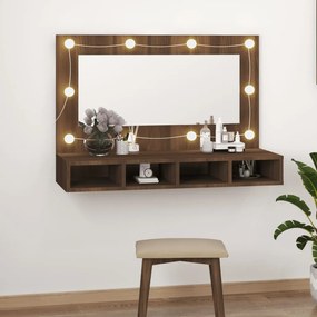 820459 vidaXL Dulap cu oglindă și LED, stejar maro, 90x31,5x62 cm