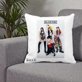 Perna Personalizata K-pop BLACKPINK Fotografie Grup Tinute Edgy, 40x40 cm, Alba Mata, Husa Detasabila, Perna Inclusa, BEKZ®
