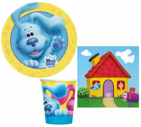 Ghicitorile lui Blue Set de petrecere distractiv cu 32 de piese și farfurii de 23 cm