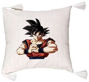 Perna Decorativa cu Franjuri cu Dragonball Goku 2, 45x45 cm, Ecru, Cu fermoar