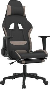 vidaXL Scaun de gaming cu masaj/suport picioare, negru / taupe, textil