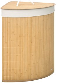 HOMCOM Coș de Rufe din Bambus cu Capac, Design Triunghiular Economisitor de Spațiu, 38x38x57 cm, Culoare Lemn | Aosom Romania
