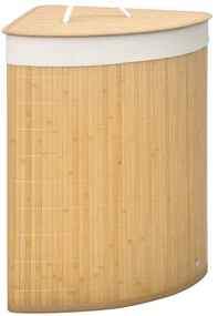 HOMCOM Coș de Rufe din Bambus cu Capac, Design Triunghiular Economisitor de Spațiu, 38x38x57 cm, Culoare Lemn | Aosom Romania