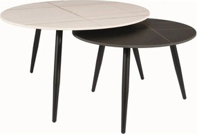 Set 2 masute cafea KORA B, alb cu efect de marmura/negru cu efect de m