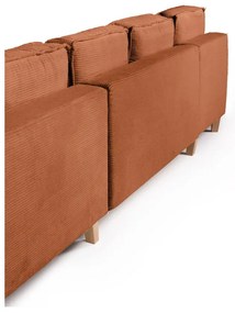 Colțar portocaliu extensibil cu tapițerie din catifea reiată (cu colț pe partea dreaptă/în formă de "U") Tori – Bonami Selection