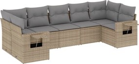 vidaXL Set canapele de grădină, 7 piese, cu perne, bej, poliratan